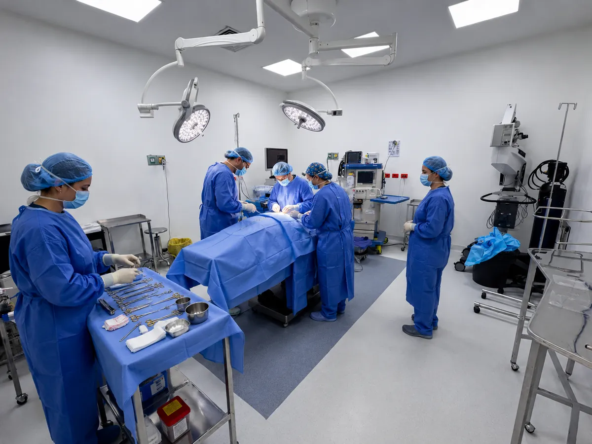 Surgical team at work in an operating room at Mayan Medical Group, Cancún
